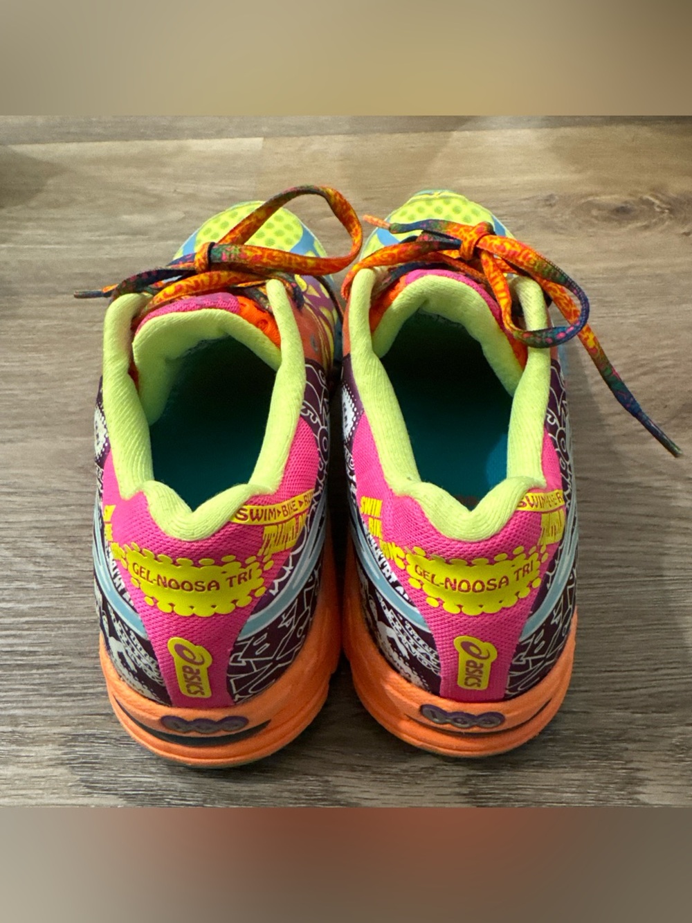 ASICS GEL NOOSA TRI 9 Ladies YELLOW PINK BLUE ORANGE TRIATHLON SHOES 8 T458N - Picture 4 of 12